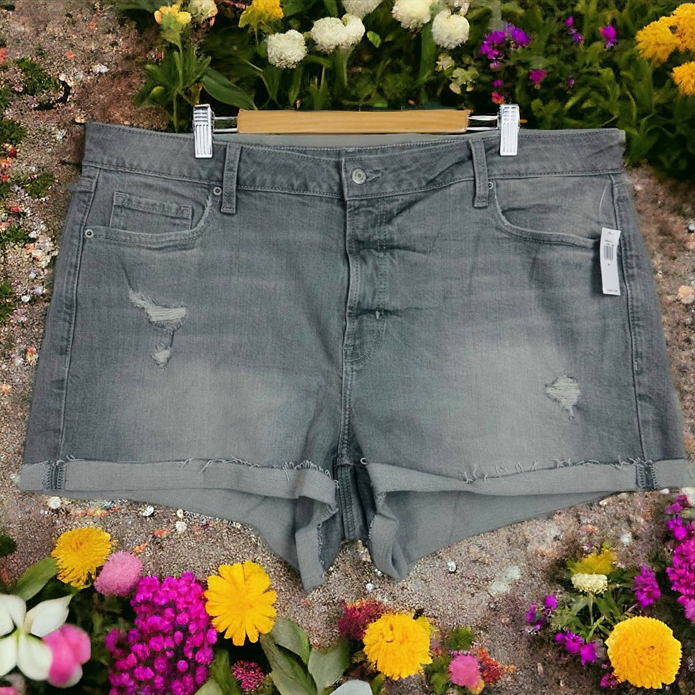 Old Navy High Rise OG Straight Cut Off Distressed Rolled Hem Denim Jean Shorts - Picture 16 of 16